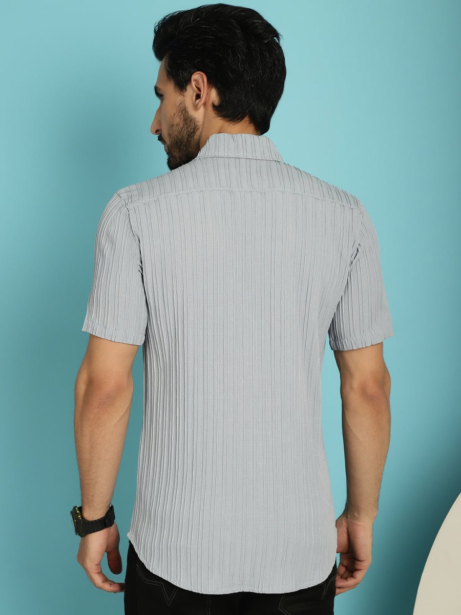 Grey Striped Half Sleeve Shirt for Men - SF_899Light-Grey_S