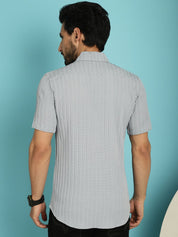 Grey Striped Half Sleeve Shirt for Men - SF_899Light-Grey_S