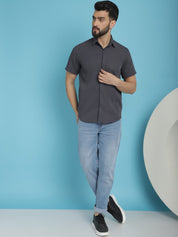 Grey Striped Half Sleeve Shirt for Men - SF_921Grey_S