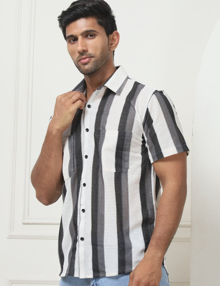 Grey Striped Half Sleeve Shirt for Men - SF_953Grey_S