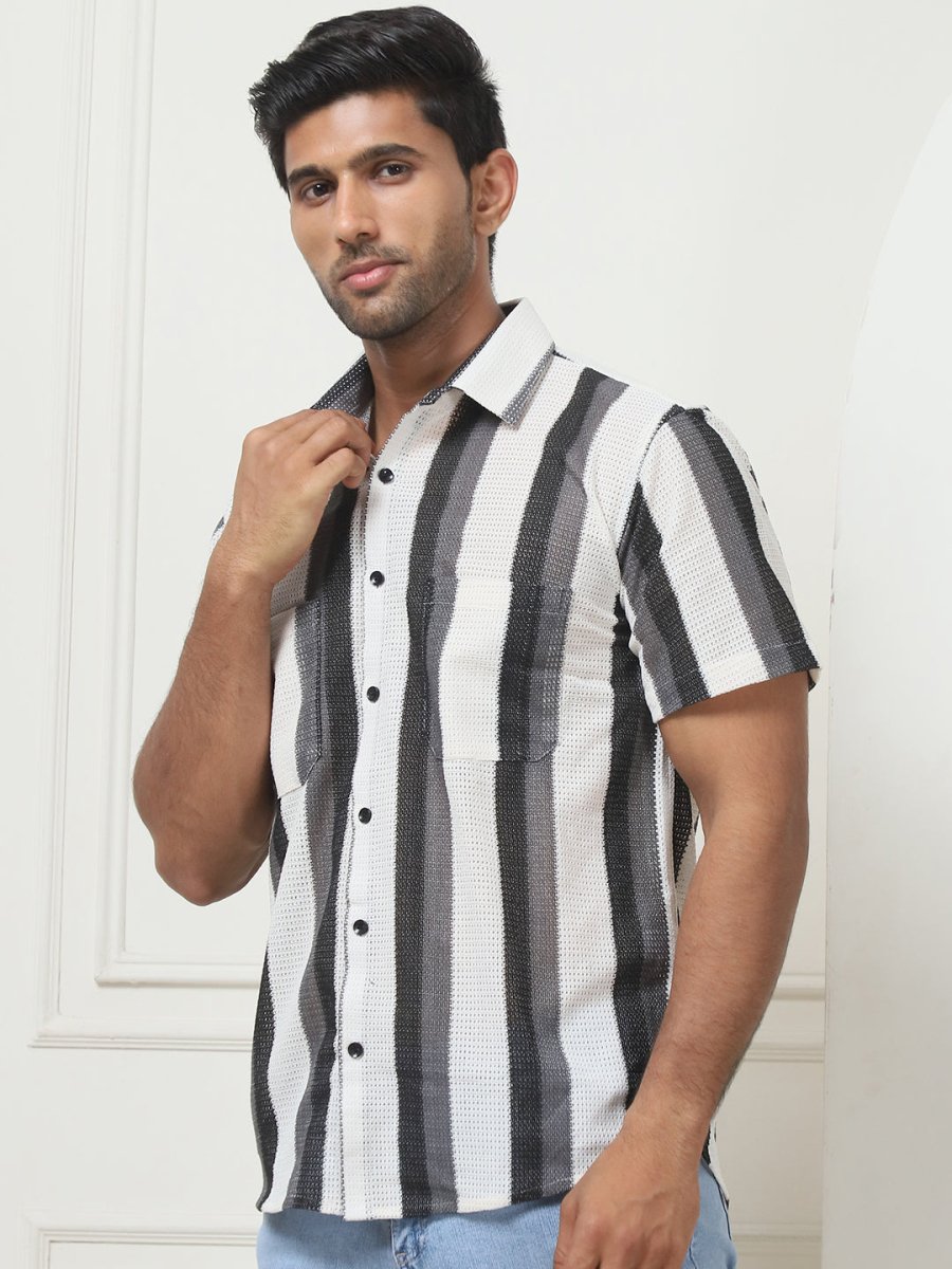Grey Striped Half Sleeve Shirt for Men - SF_953Grey_S