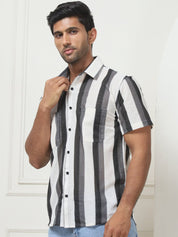 Grey Striped Half Sleeve Shirt for Men - SF_953Grey_S