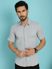 Grey Striped Half Sleeve Shirt for Men - SF_899Light-Grey_S