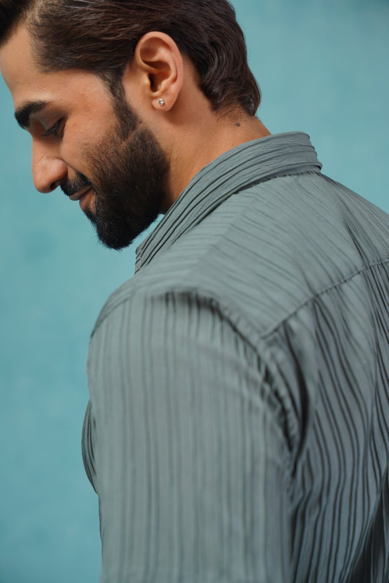 Grey Striped Half Sleeve Shirt for Men - SF_899Grey_S