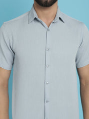 Grey Striped Half Sleeve Shirt for Men - SF_921Light-Grey_S