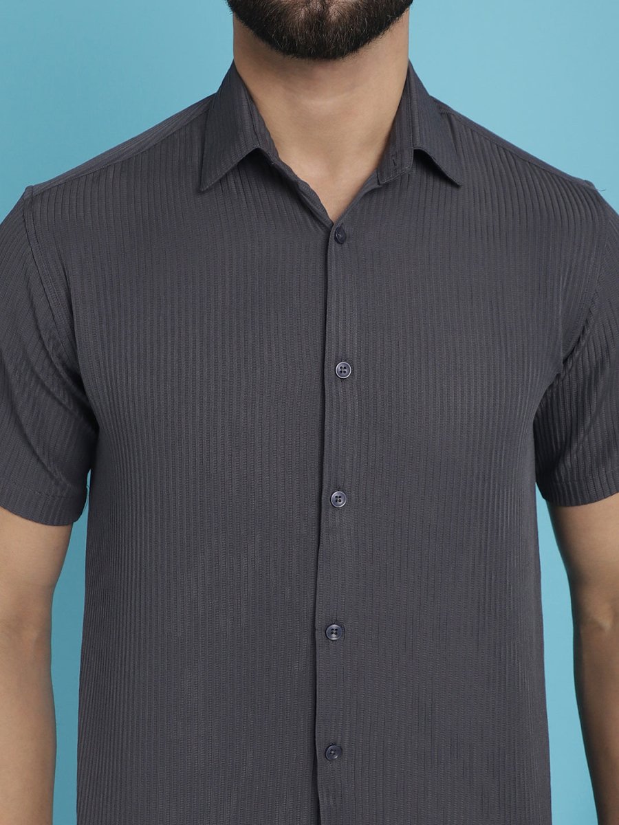 Grey Striped Half Sleeve Shirt for Men - SF_921Grey_S