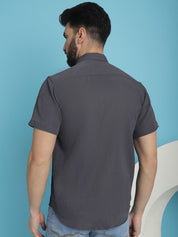 Grey Striped Half Sleeve Shirt for Men - SF_921Grey_S