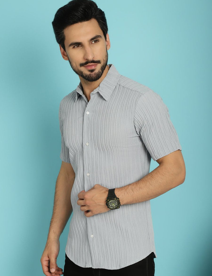 Grey Striped Half Sleeve Shirt for Men - SF_899Light-Grey_S