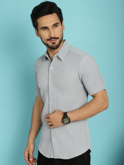 Grey Striped Half Sleeve Shirt for Men - SF_899Light-Grey_S