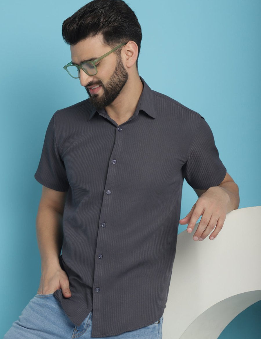 Grey Striped Half Sleeve Shirt for Men - SF_921Grey_S
