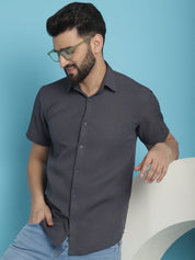 Grey Striped Half Sleeve Shirt for Men - SF_921Grey_S