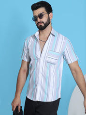 Grey Striped Half Sleeve Shirt for Men - SF_952Grey_S