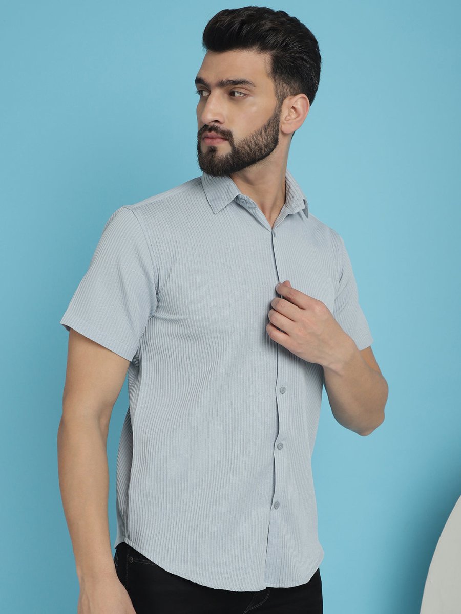 Grey Striped Half Sleeve Shirt for Men - SF_921Light-Grey_S