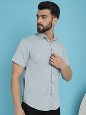 Grey Striped Half Sleeve Shirt for Men - SF_921Light-Grey_S