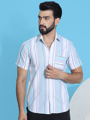 Grey Striped Half Sleeve Shirt for Men - SF_952Grey_S