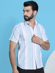 Grey Striped Half Sleeve Shirt for Men - SF_952Grey_S
