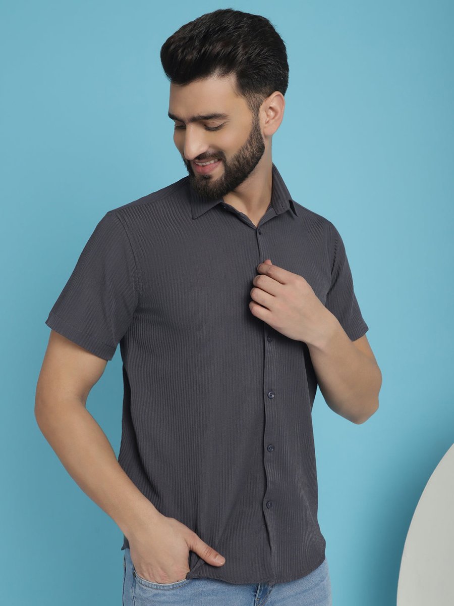 Grey Striped Half Sleeve Shirt for Men - SF_921Grey_S