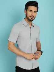 Grey Striped Half Sleeve Shirt for Men - SF_899Light-Grey_S