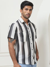 Grey Striped Half Sleeve Shirt for Men - SF_953Grey_S