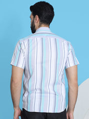Grey Striped Half Sleeve Shirt for Men - SF_952Grey_S