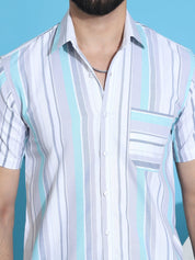Grey Striped Half Sleeve Shirt for Men - SF_952Grey_S