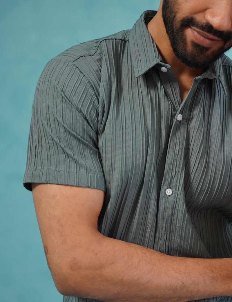 Grey Striped Half Sleeve Shirt for Men - SF_899Grey_S