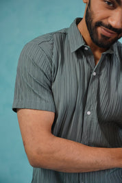 Grey Striped Half Sleeve Shirt for Men - SF_899Grey_S