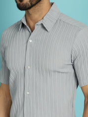 Grey Striped Half Sleeve Shirt for Men - SF_899Light-Grey_S