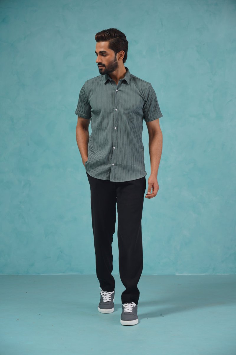 Grey Striped Half Sleeve Shirt for Men - SF_899Grey_S