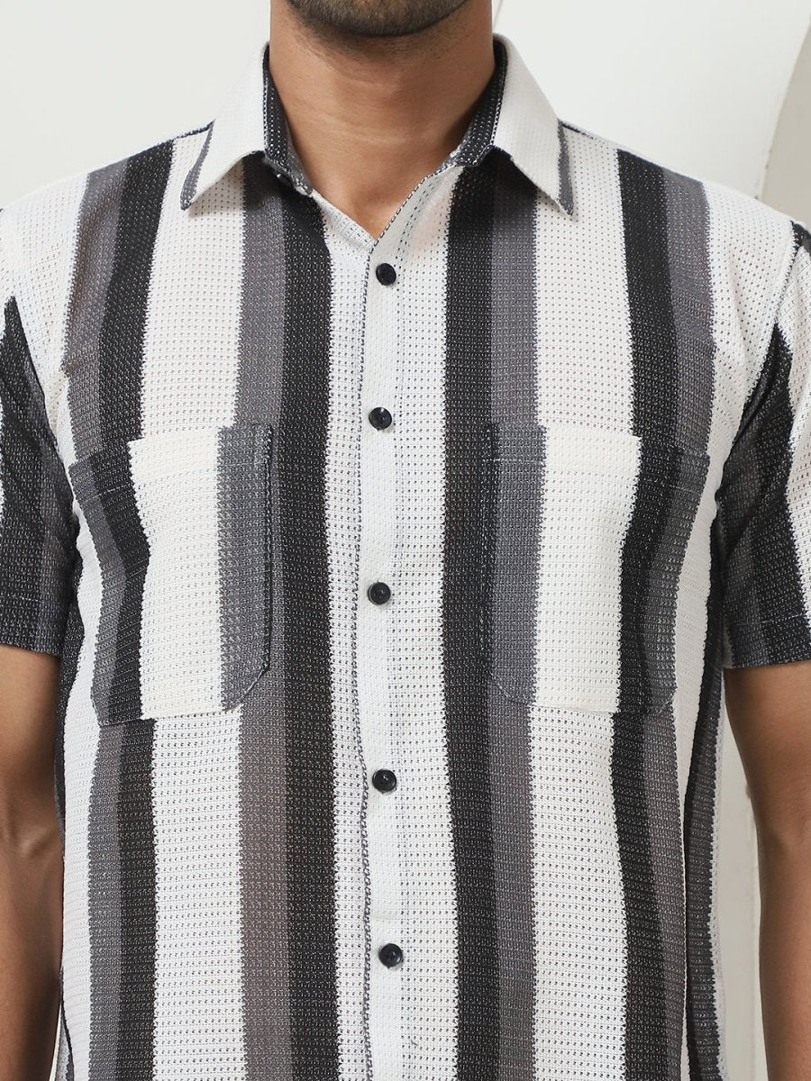Grey Striped Half Sleeve Shirt for Men - SF_953Grey_S