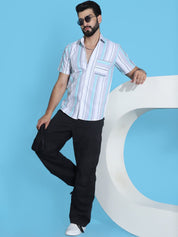Grey Striped Half Sleeve Shirt for Men - SF_952Grey_S