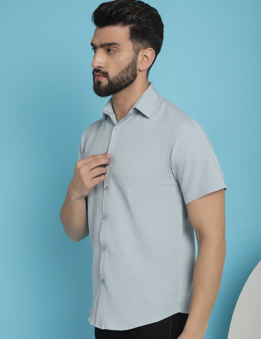 Grey Striped Half Sleeve Shirt for Men - SF_921Light-Grey_S