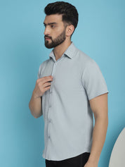 Grey Striped Half Sleeve Shirt for Men - SF_921Light-Grey_S