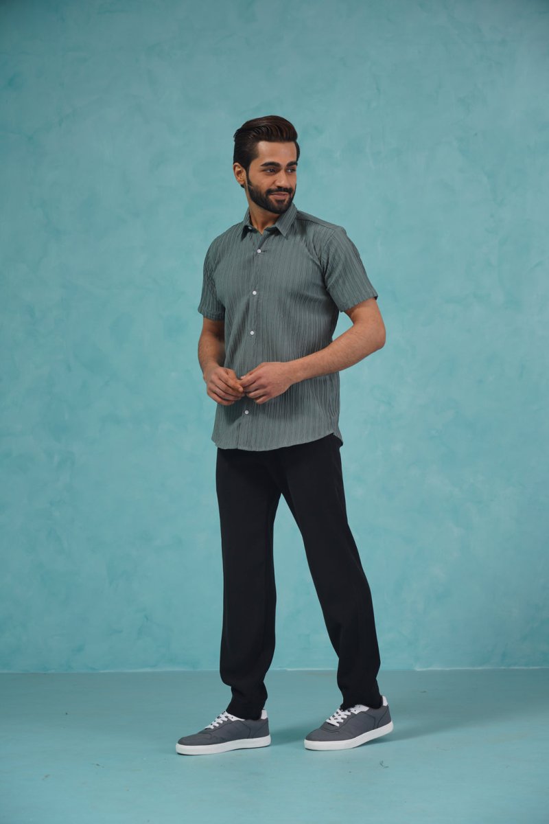 Grey Striped Half Sleeve Shirt for Men - SF_899Grey_S