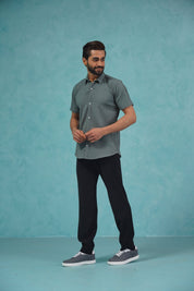 Grey Striped Half Sleeve Shirt for Men - SF_899Grey_S