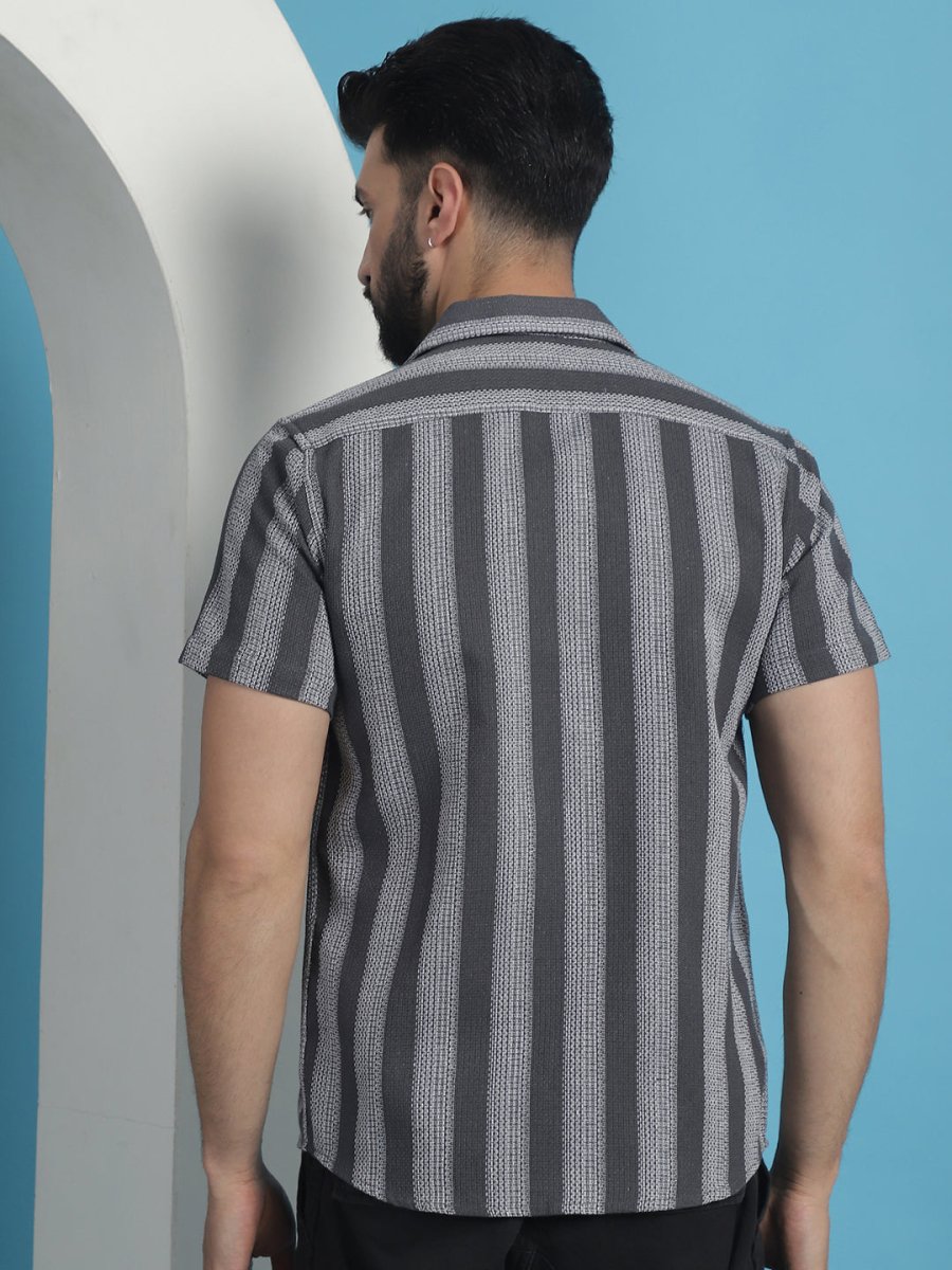 Grey Striped Party Shirt for Men - SF_931Grey_S