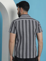 Grey Striped Party Shirt for Men - SF_931Grey_S