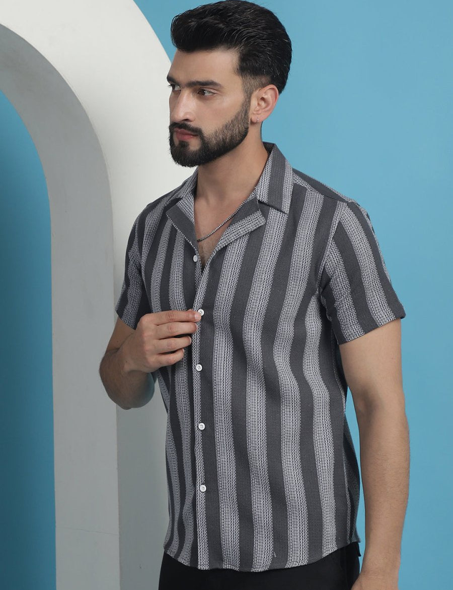 Grey Striped Party Shirt for Men - SF_931Grey_S