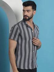 Grey Striped Party Shirt for Men - SF_931Grey_S