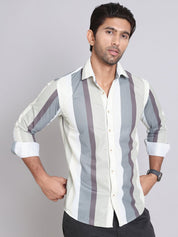 Grey Striped Party Shirt for Men - SF_999Grey_S