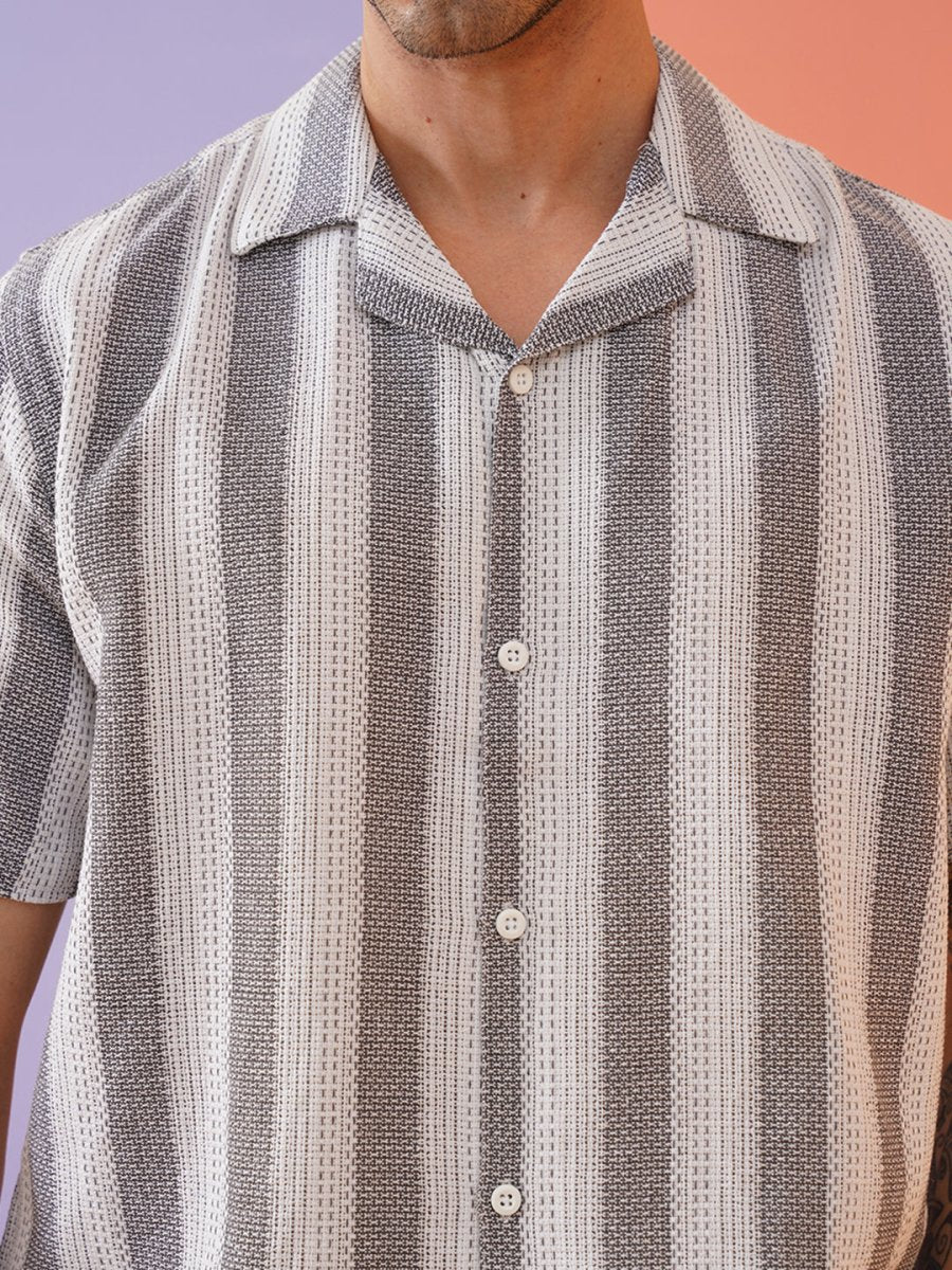 Grey Striped Party Shirt for Men - SF_931White_S