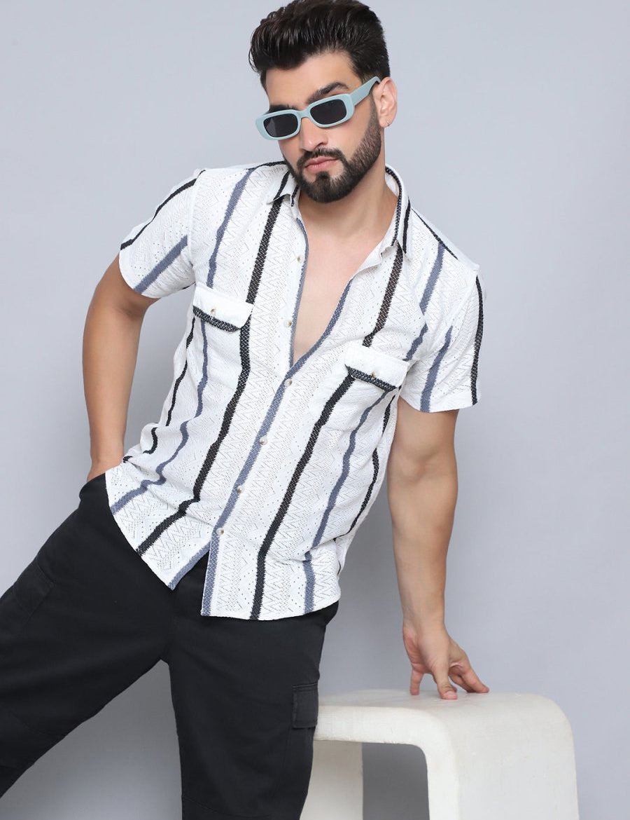 Grey Striped Party Shirt for Men - SF_995Grey_S