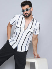 Grey Striped Party Shirt for Men - SF_995Grey_S
