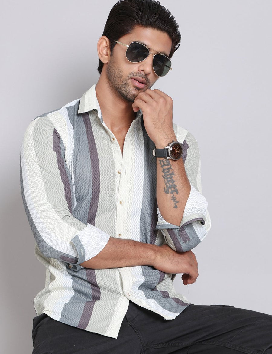 Grey Striped Party Shirt for Men - SF_999Grey_S