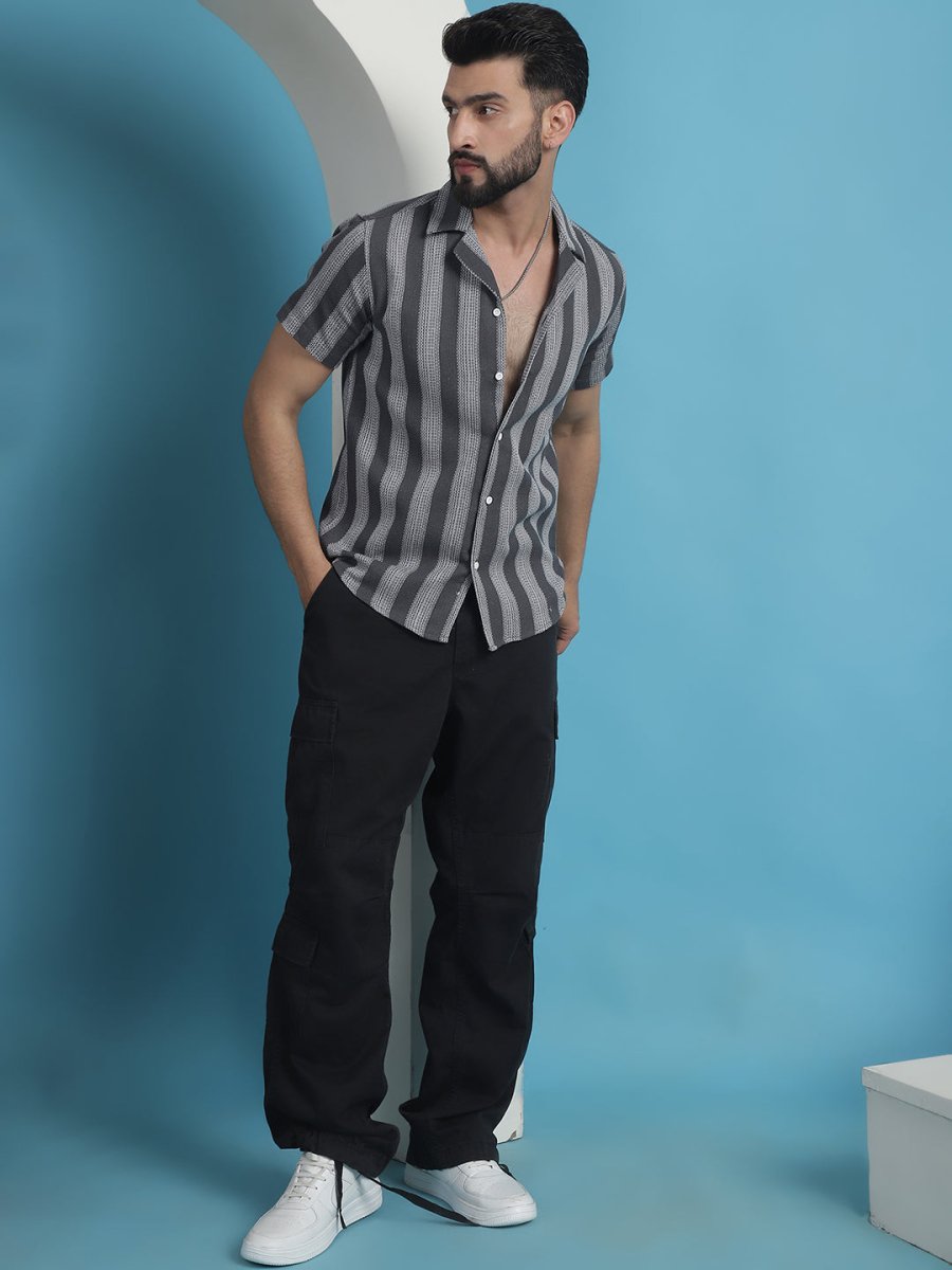 Grey Striped Party Shirt for Men - SF_931Grey_S