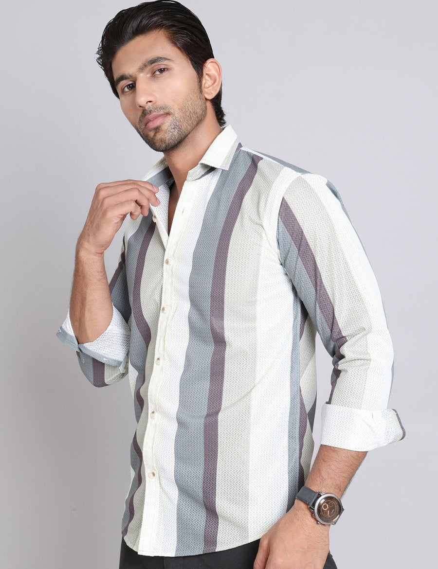 Grey Striped Party Shirt for Men - SF_999Grey_S