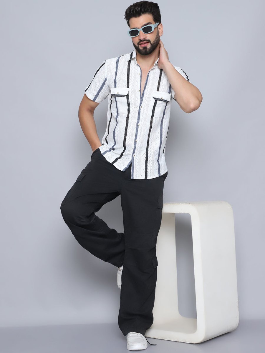 Grey Striped Party Shirt for Men - SF_995Grey_S