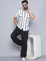 Grey Striped Party Shirt for Men - SF_995Grey_S