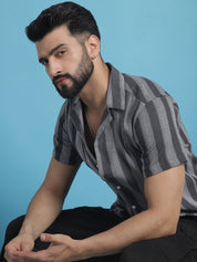 Grey Striped Party Shirt for Men - SF_931Grey_S