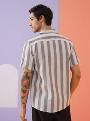 Grey Striped Party Shirt for Men - SF_931White_S